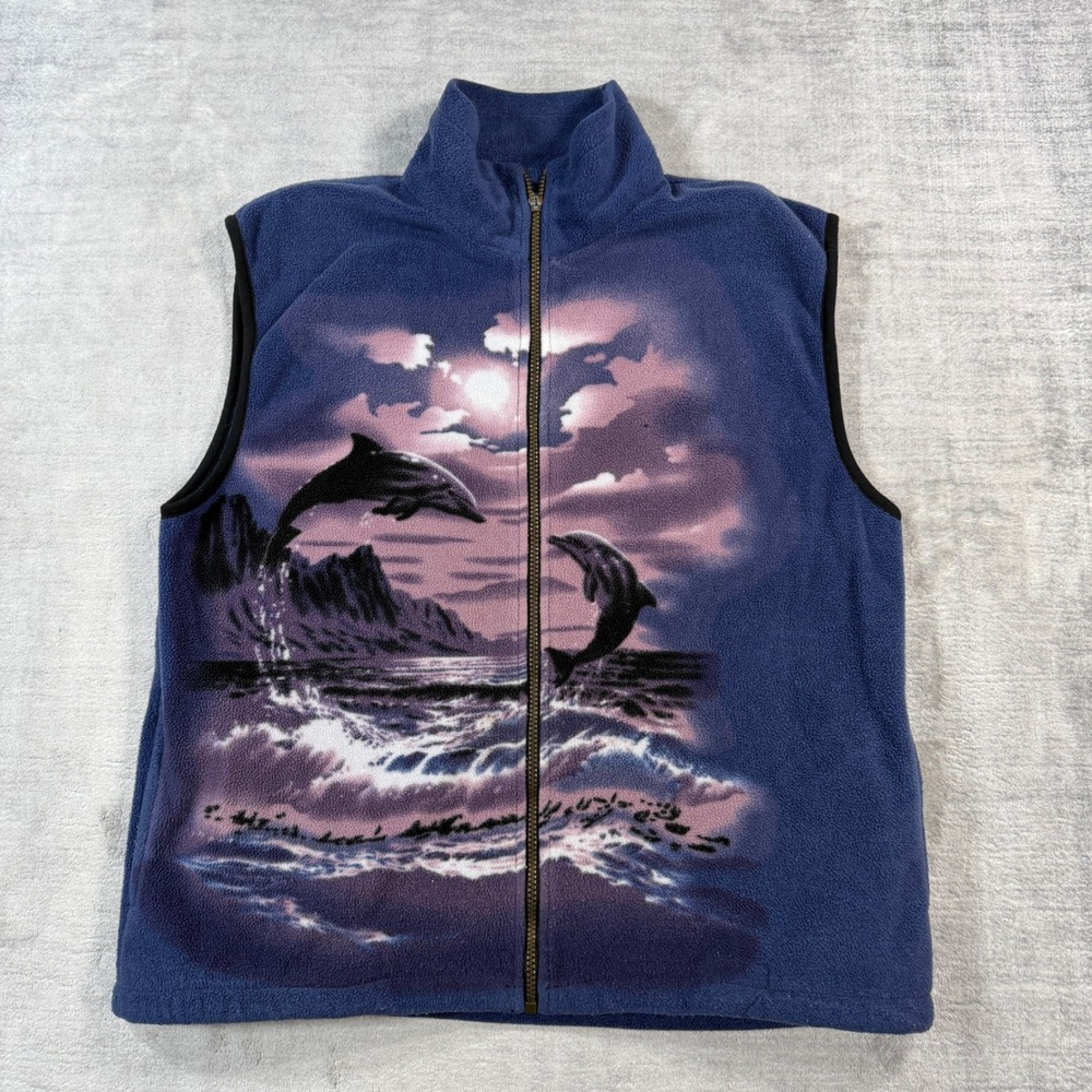 Canada Wildlife Vest Women Medium Purple Dolphin Nature Fleece Ocean Retro